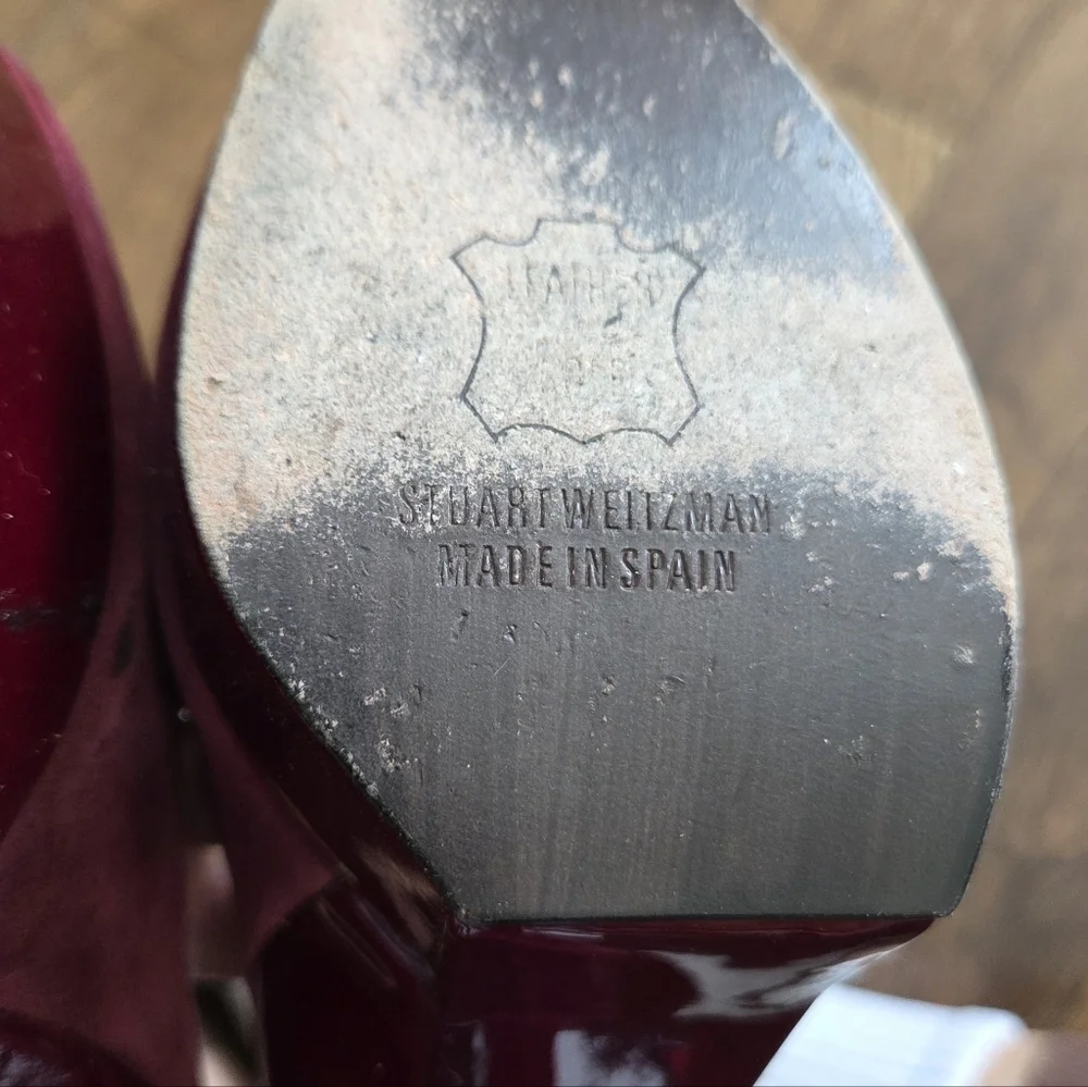 Stuart Weitzman Elegant Burgundy Peep-Toe Platform Heels Size 6 Made In Spain